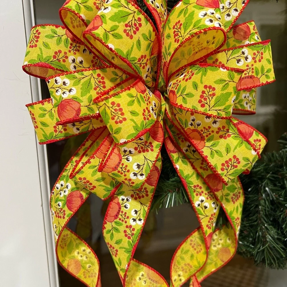 Festive Yellow and Tangerine Orange Floral Spring Summer Holiday Bow